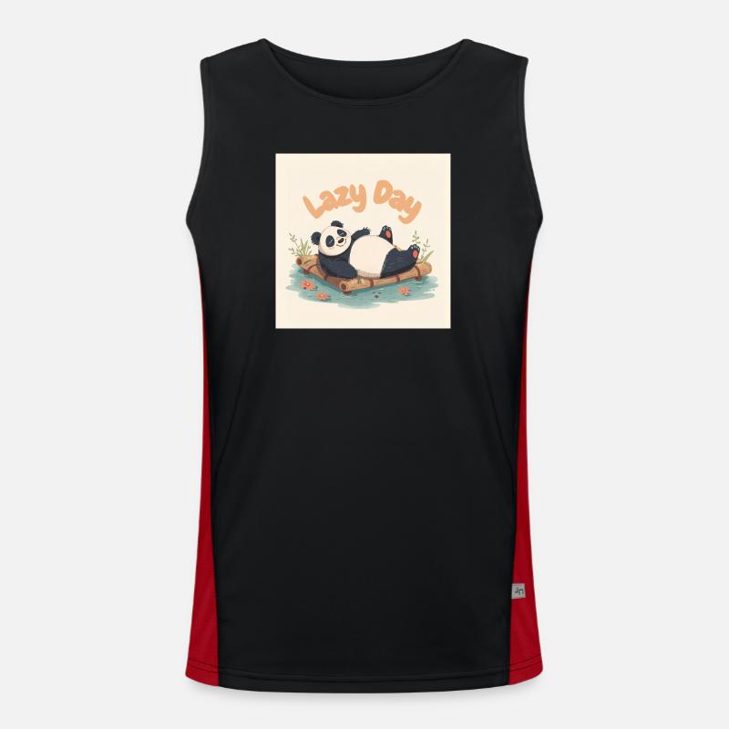 Panda napping on raft - Men's Functional Contrast Tank Top  - black/red
