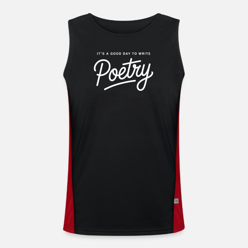 Poetry Script on Black Background - Men's Functional Contrast Tank Top  - black/red