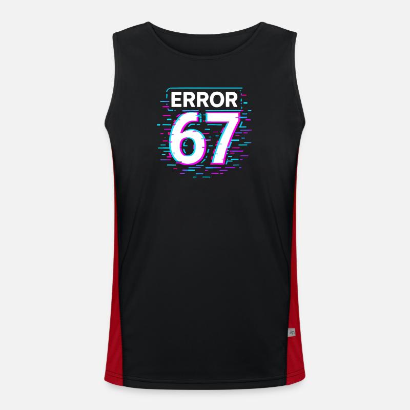 Idea regalo per il meme cibernetico Error 67 Six Seven Glitch - Canotta sportiva da uomo in contrasto cromatico  - nero/rosso