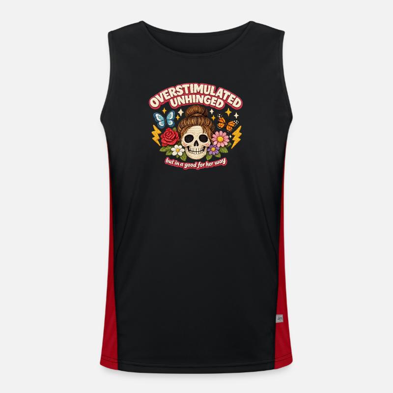 Überstimulierter Schädel mit Blumen Patch Funktionelles Kontrast-Tank Top für Männer 