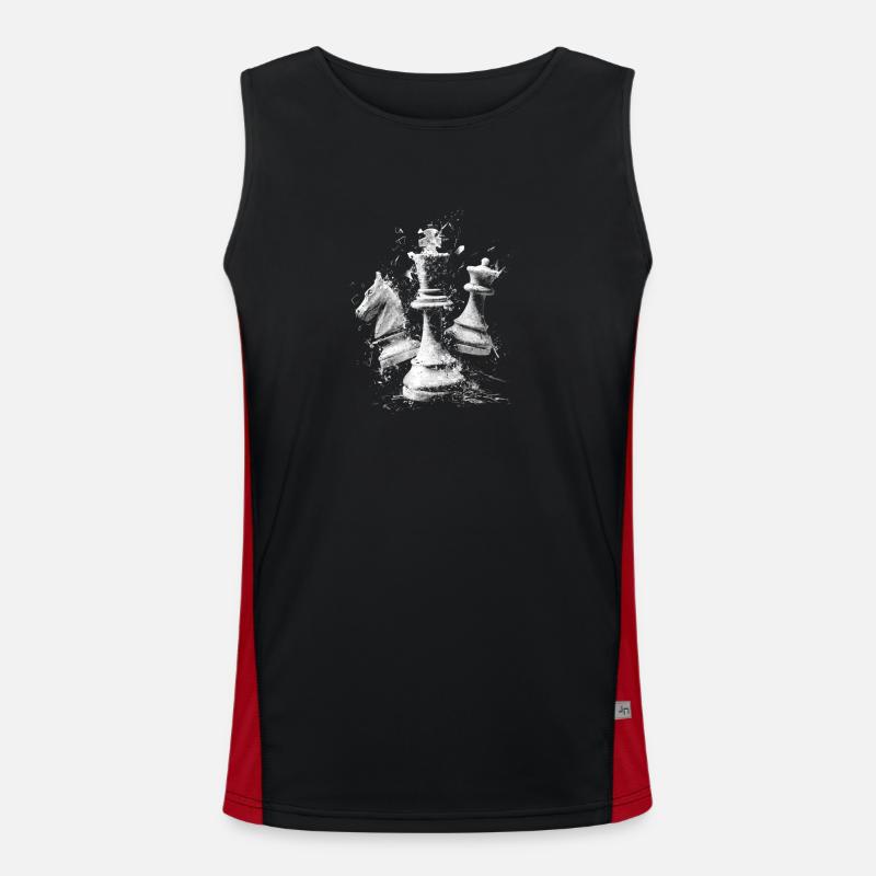 Chess Pieces Explosion Design Dynamic Board - Men's Functional Contrast Tank Top  - black/red