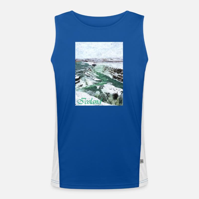 Frozen waterfalls in Iceland Men's Functional Contrast Tank Top 
