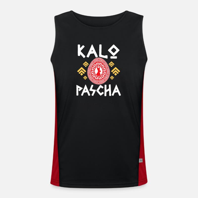 Kalo Pascha: Easter Rabbit Circle - Men's Functional Contrast Tank Top  - black/red
