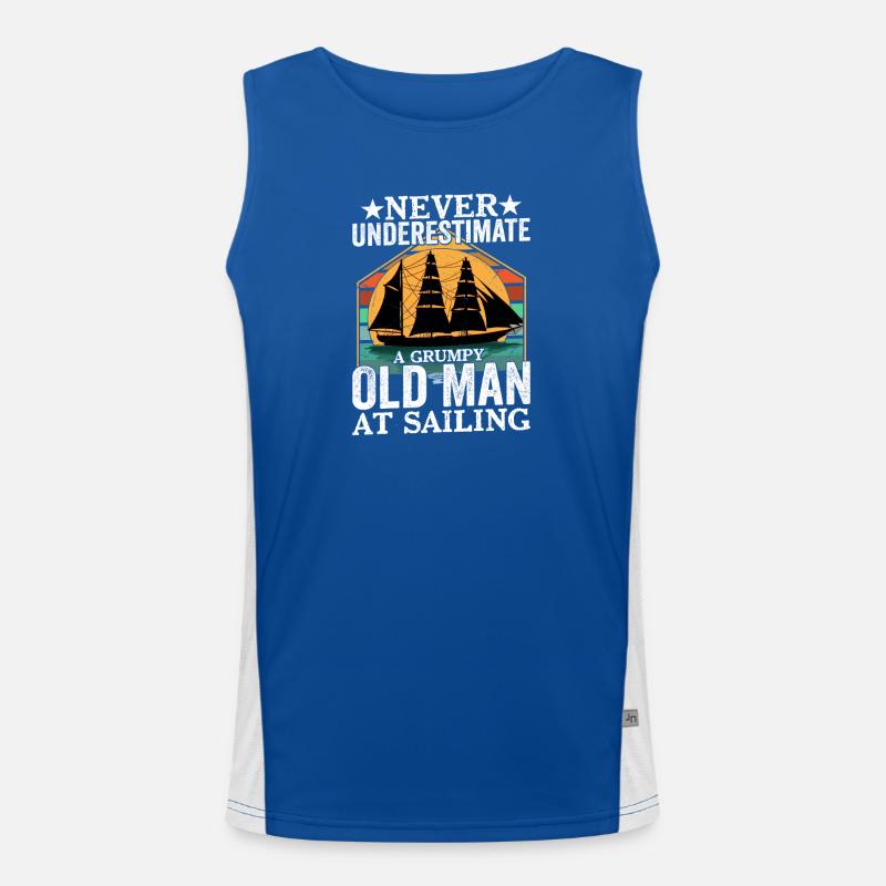 Never Underestimate Old Man At Sailing Captain Funktionelles Kontrast-Tank Top für Männer 