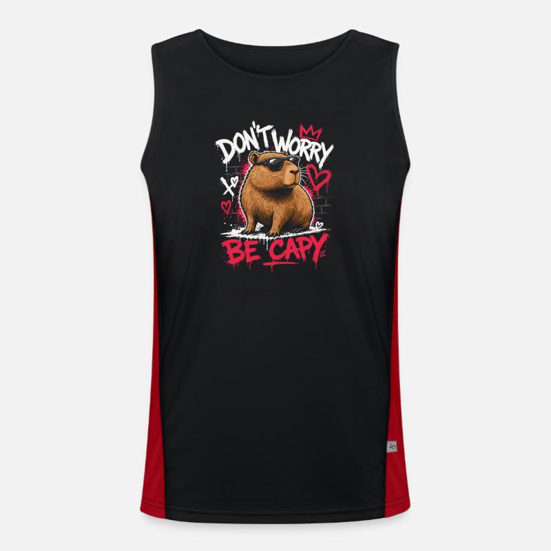 Don't Worry Be Capy - Men's Functional Contrast Tank Top  - black/red