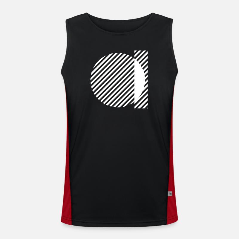 Geometric Stripe Circles Monochrome Pattern - Men's Functional Contrast Tank Top - black/red