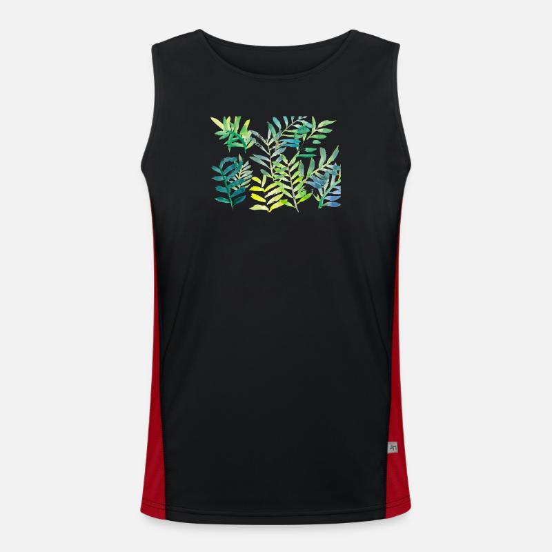 Water-coloured leaf branches - Men's Functional Contrast Tank Top - black/red
