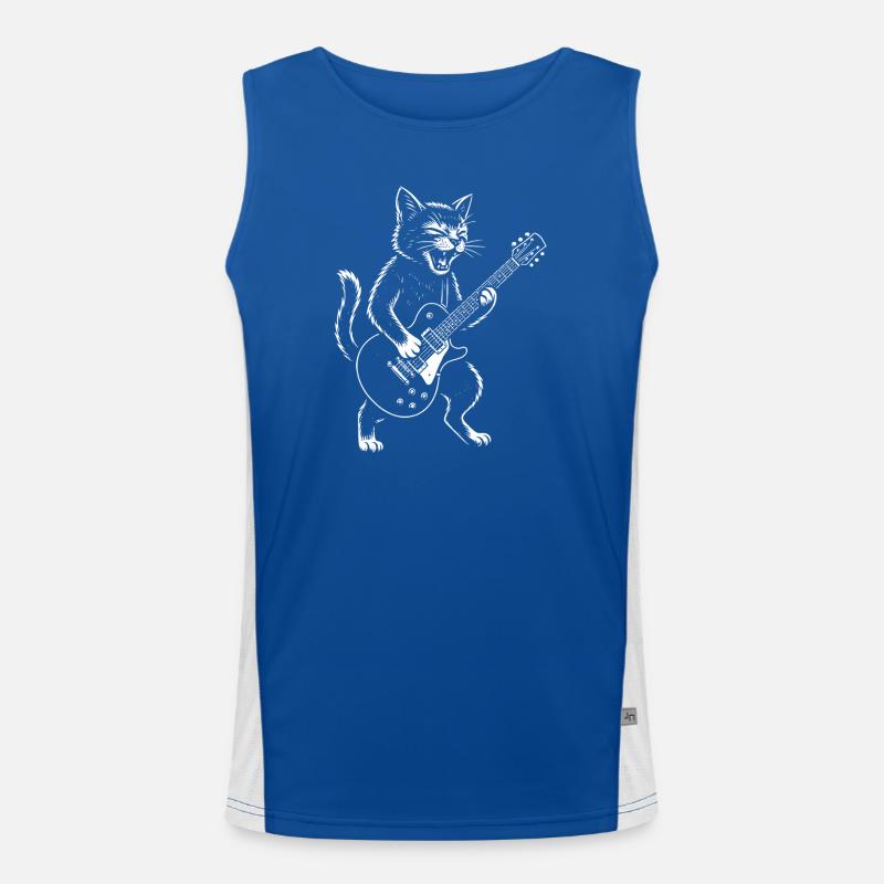 Katze spielt Gitarre Funktionelles Kontrast-Tank Top für Männer 