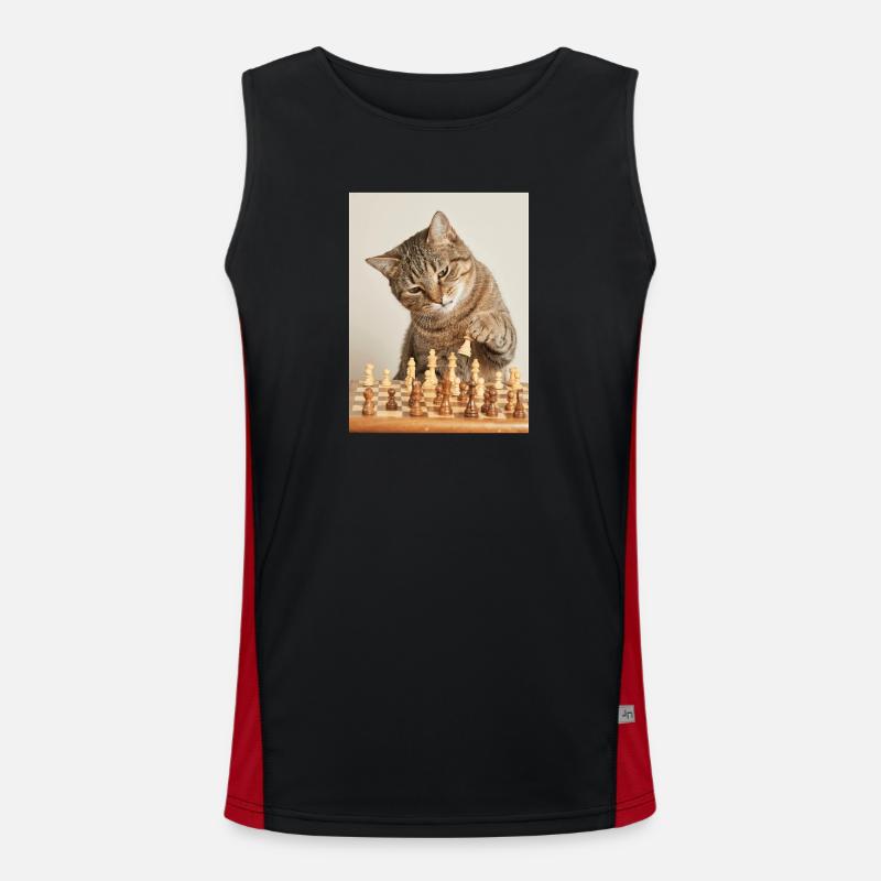 Cat playing chess - Men's Functional Contrast Tank Top - black/red