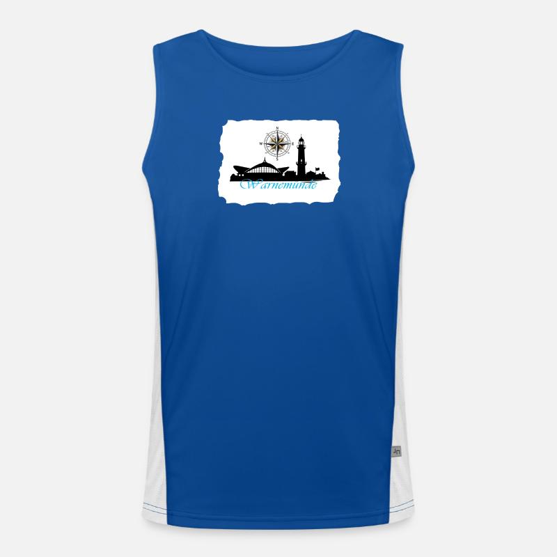 Warnemünde Compass & Lighthouse Silhouette Men's Functional Contrast Tank Top 