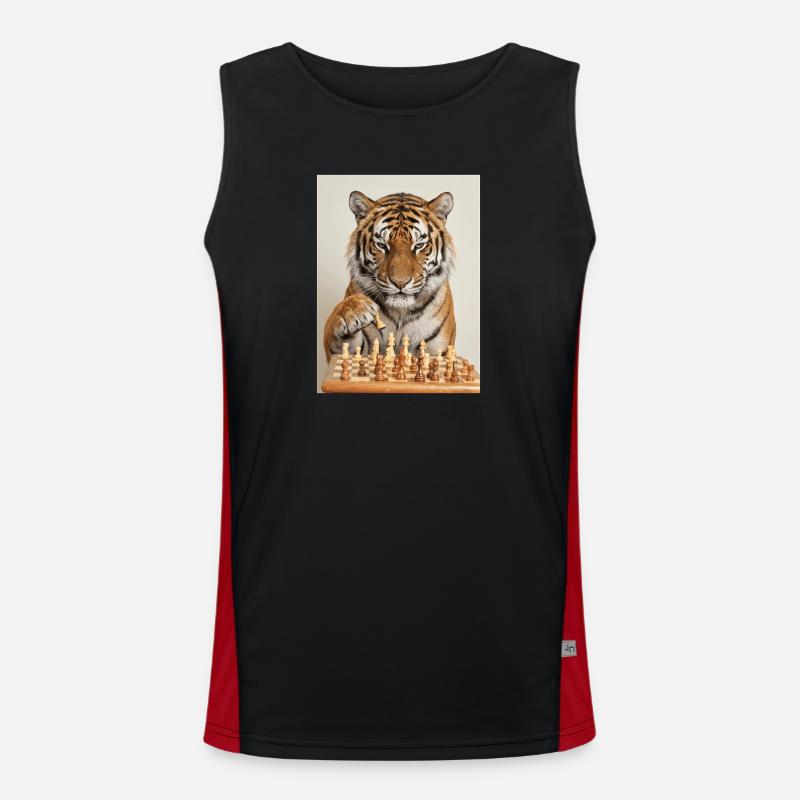 Tiger playing chess - Men's Functional Contrast Tank Top  - black/red