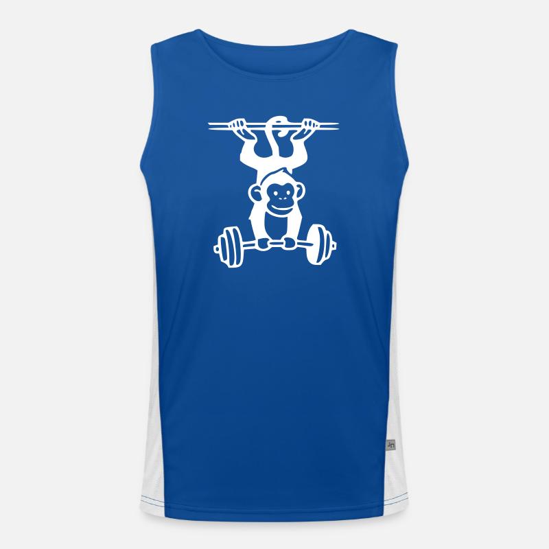Primate Power - Monkey Weightlifting (White) Men's Functional Contrast Tank Top 