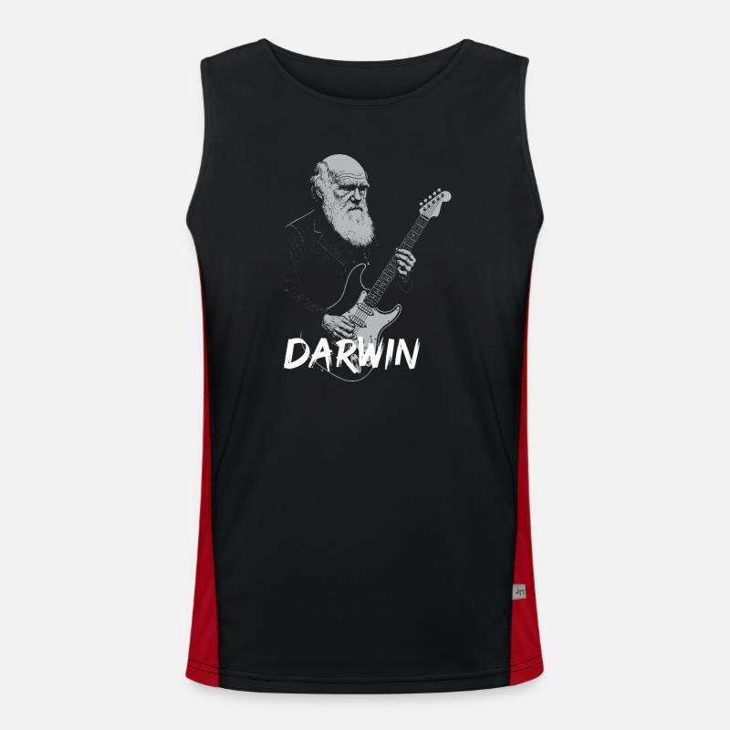 Darwin Playing Guitar Evolution - Men's Functional Contrast Tank Top - black/red