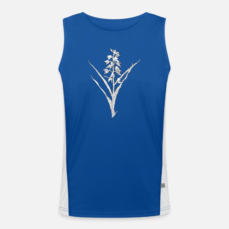 Orchidee, weiße Linienblume auf Schwarz Funktionelles Kontrast-Tank Top für Männer