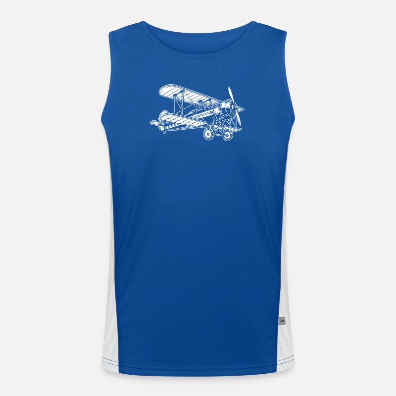 Doppeldecker Oldtimer, Klassisches Flugzeug Design Funktionelles Kontrast-Tank Top für Männer 