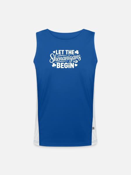Shenanigans Begin: Playful Phrase Tee - Men's Functional Contrast Tank Top  - royal/white - Front