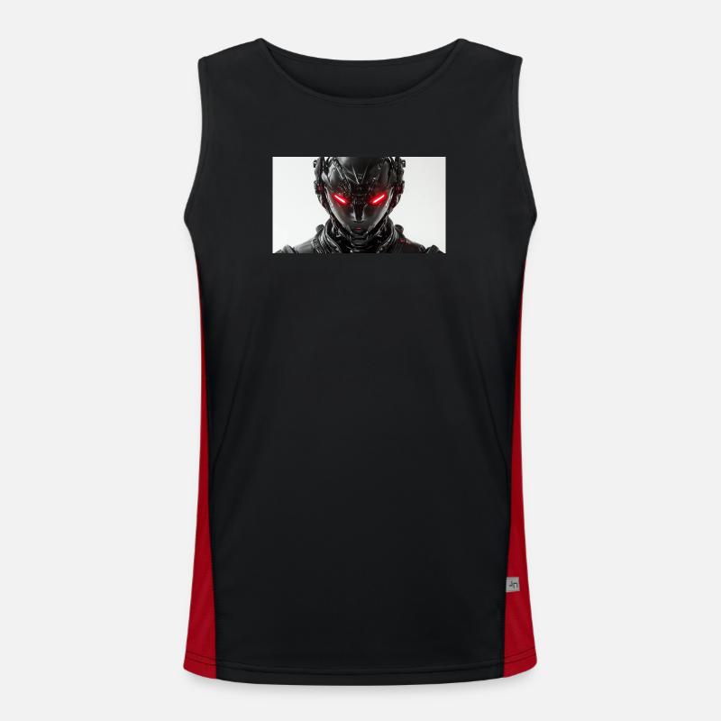 Futuristic robot with red glowing eyes - Men's Functional Contrast Tank Top  - black/red