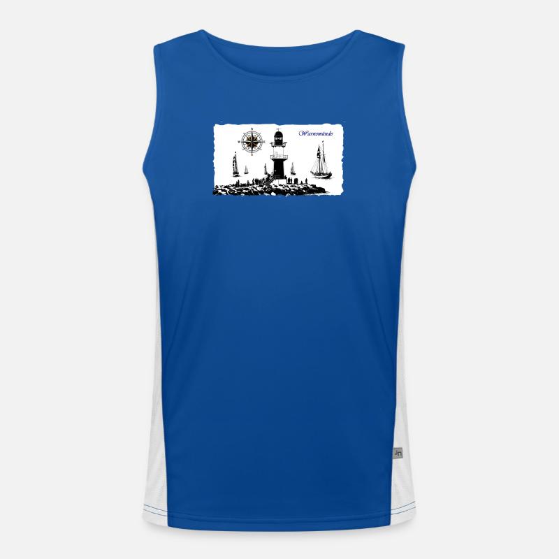 Warnemünde Leuchtturm Kompass Edition Funktionelles Kontrast-Tank Top für Männer 