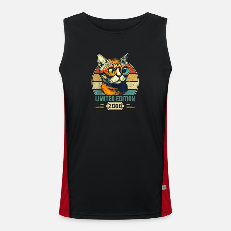 Awesome since 2008 Katze Geburtstag Geschenk Funktionelles Kontrast-Tank Top für Männer 