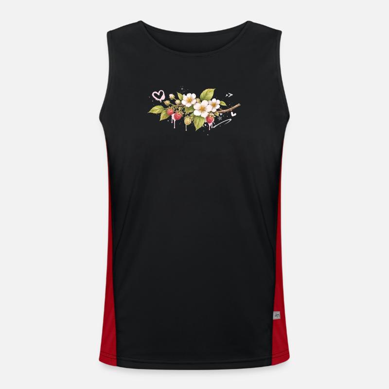 Raspberry branch with flowers graffiti style - Men's Functional Contrast Tank Top  - black/red