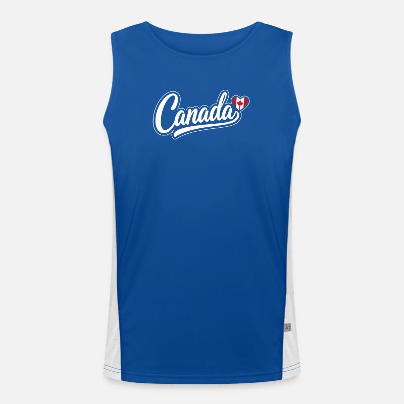 Canada Script with Maple Leaf Heart Fan Patriotic Men's Functional Contrast Tank Top 