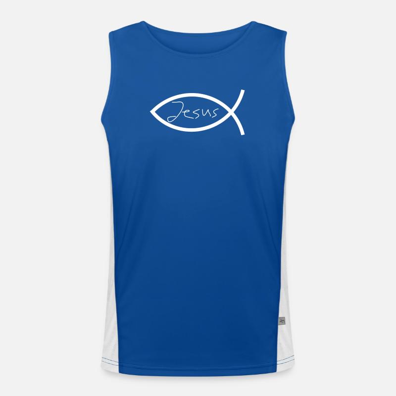 Jesus fish white Ichthys fish fish Men's Functional Contrast Tank Top 