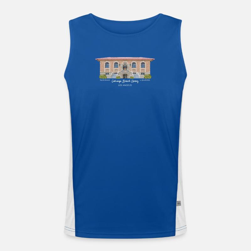 Los Angeles, Hand Drawing Cahuenga Library, Men's Functional Contrast Tank Top 