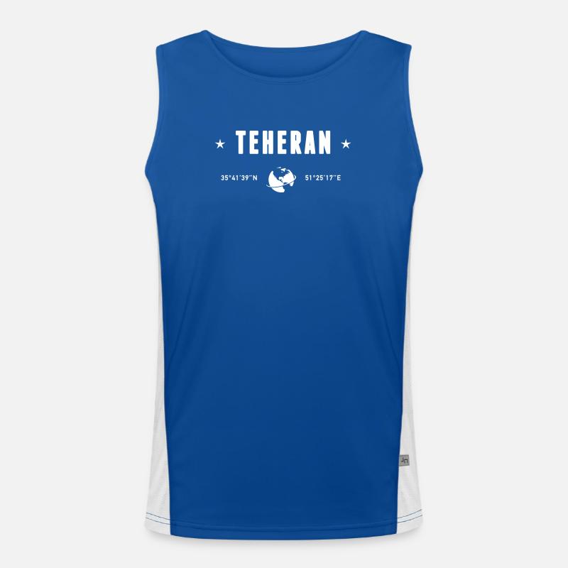 Tehran Iran Coordinates Planet Earth White Men's Functional Contrast Tank Top 