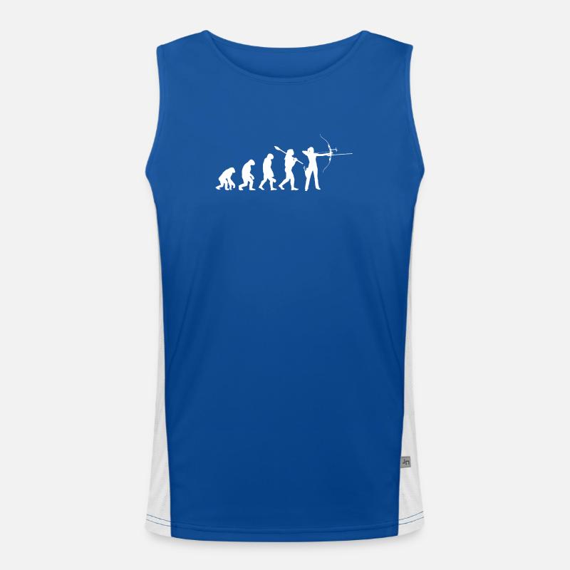 Evolution der Bogenschießfrau Bogenjägerin Sportgeschenk Funktionelles Kontrast-Tank Top für Männer 