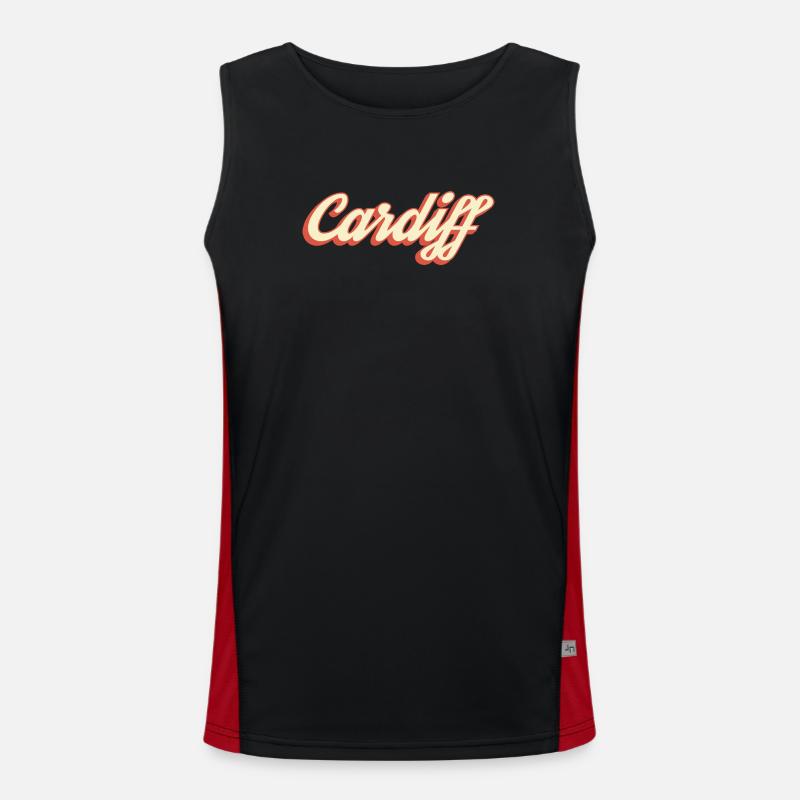 Cardiff Retro Script Logo Funktionelles Kontrast-Tank Top für Männer 