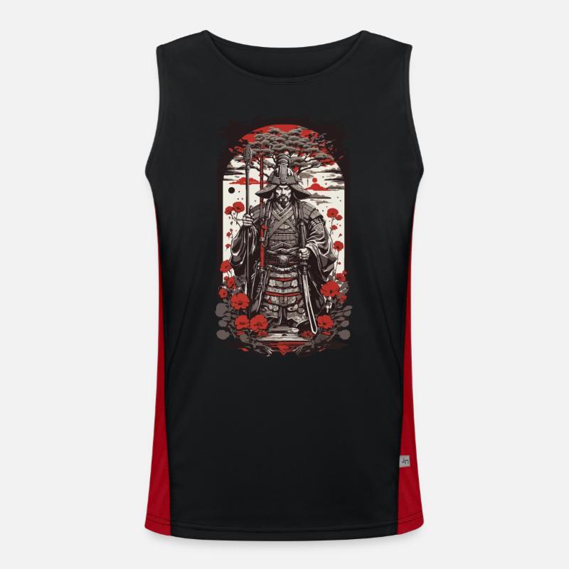 Retro Samurai Shogun & Farbholzschnitt Design Funktionelles Kontrast-Tank Top für Männer 