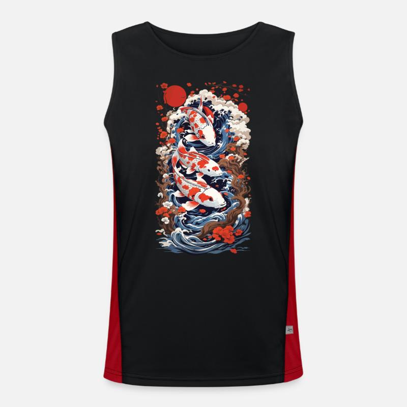 Ukiyo-E Koi Karpfen Kunst Retro Japan Design Stil Funktionelles Kontrast-Tank Top für Männer 