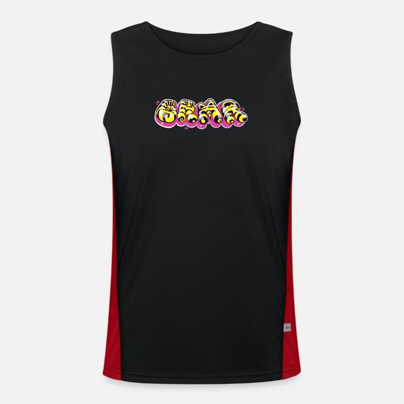 Farbenfrohes Textdesign im Graffiti-Stil Funktionelles Kontrast-Tank Top für Männer 
