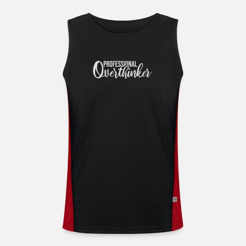 Professional Overthinker Funny Brooding Anxiety Logo - Men's Functional Contrast Tank Top  - black/red
