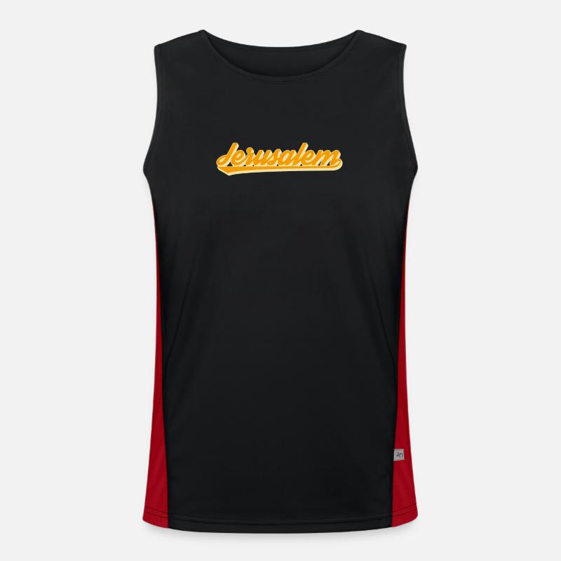 Jerusalem Retro Script - Men's Functional Contrast Tank Top  - black/red