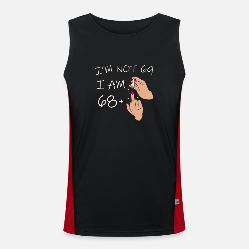 Ich bin nicht 69, ich bin 68 plus 1 Mittelfinger, 69. Funktionelles Kontrast-Tank Top für Männer 