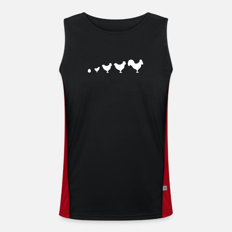 Evolution Bauer Huhn Hahn lustig - Funktionelles Kontrast-Tank Top für Männer - Schwarz/Rot