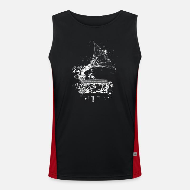 Nostalgic Gramophone – Floral Line Art - Men's Functional Contrast Tank Top - black/red