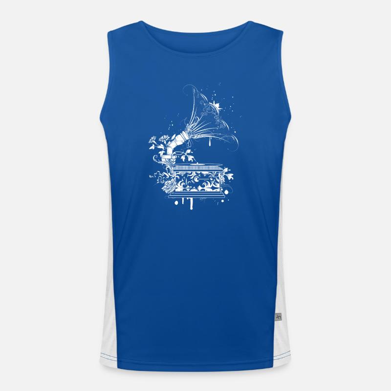 Nostalgic Gramophone – Floral Line Art Men's Functional Contrast Tank Top 
