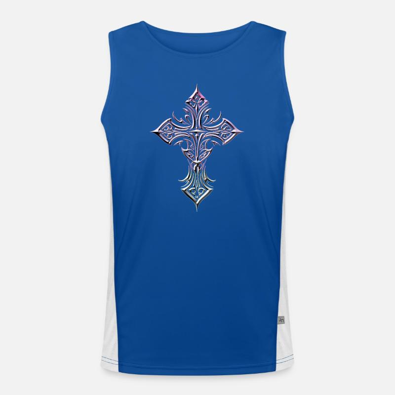 Iridescent Gothic Cross Templar Flair Men's Functional Contrast Tank Top 