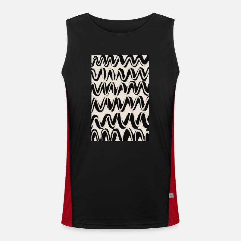 Black Beige Waves Pattern Men's Functional Contrast Tank Top 