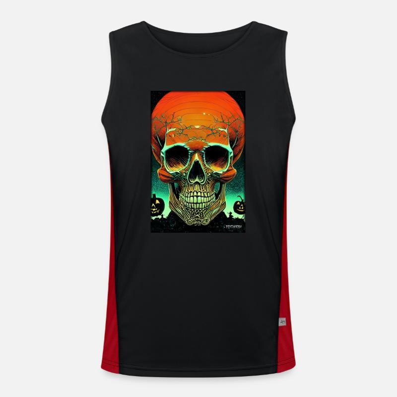 Halloween Skull Pumpkin Men's Functional Contrast Tank Top 
