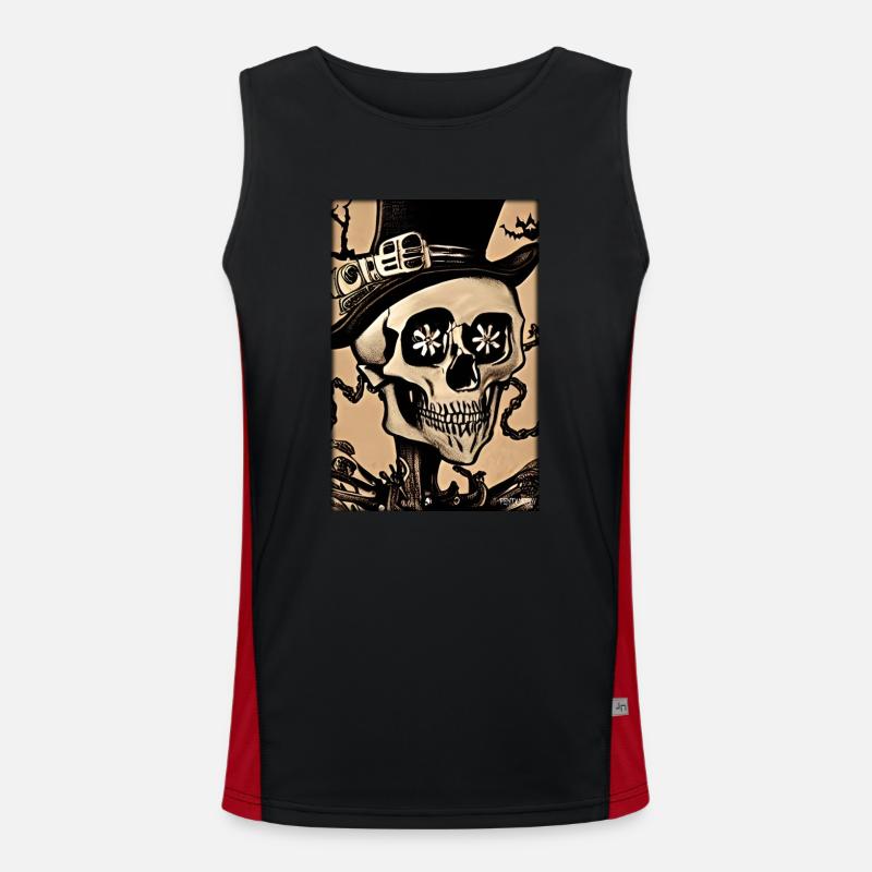 Skeleton Skull Flower Steampunk Halloween Men's Functional Contrast Tank Top 