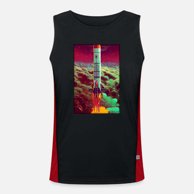 Rocket Launch Space Stars Clouds Men's Functional Contrast Tank Top 