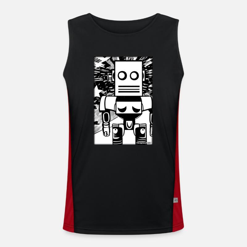 Roboter Comic Zukunft Cyborg Maschine Technik Funktionelles Kontrast-Tank Top für Männer 