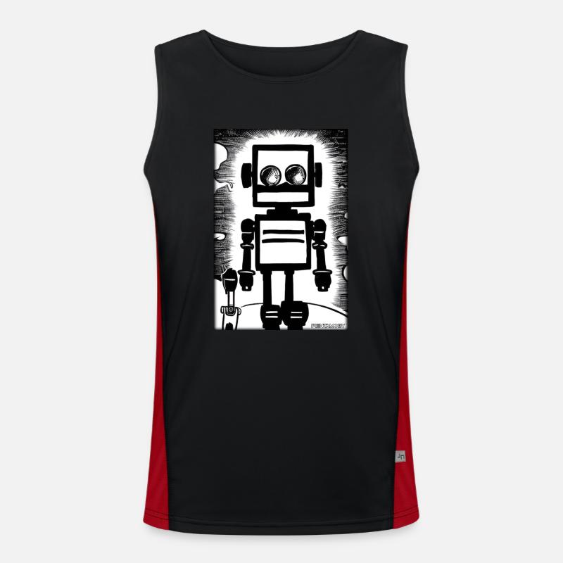 Roboter Comic Zukunft Cyborg Maschine Technik Funktionelles Kontrast-Tank Top für Männer 