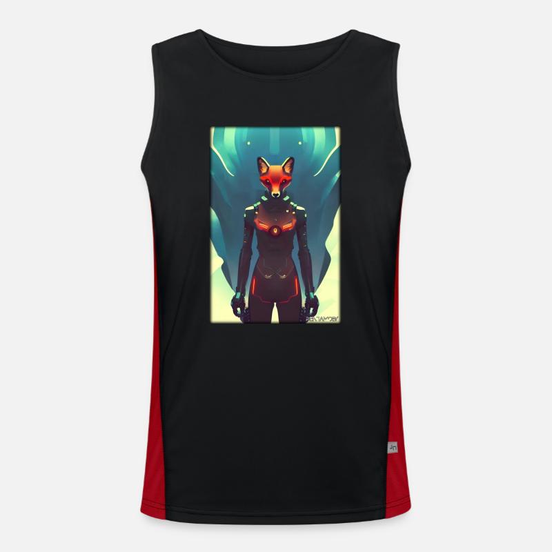 Fox Wildlife Cyber Neon Punk Future Sci-Fi Débardeur respirant contrasté Homme 