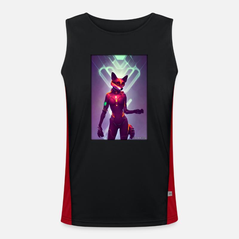 Fox Wildlife Cyber Neon Punk Future Sci-Fi Débardeur respirant contrasté Homme 