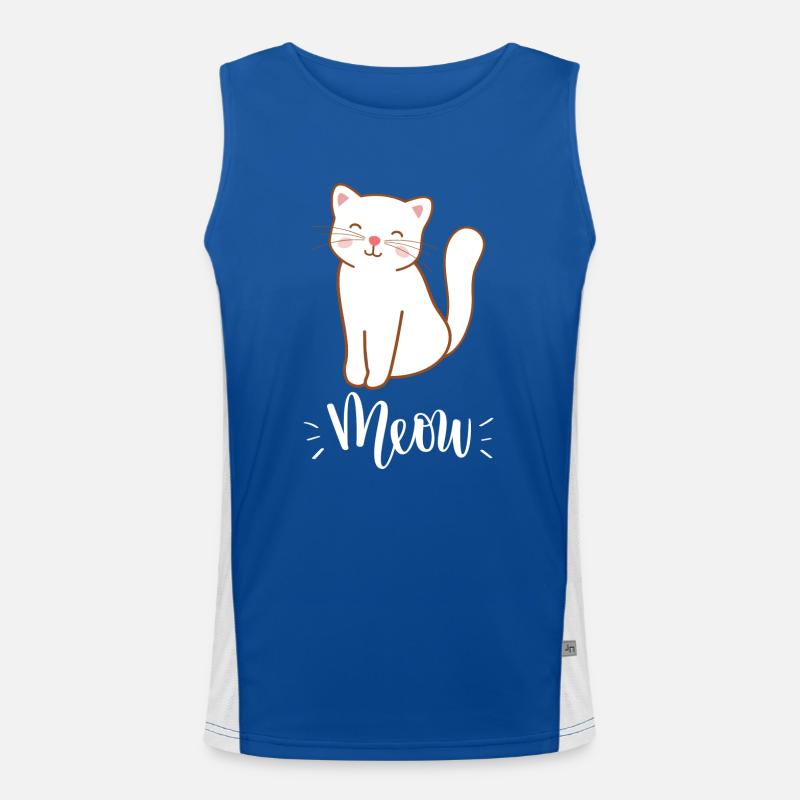 Cute Kawaii Smiling Cat Saying Meow Men's Functional Contrast Tank Top 
