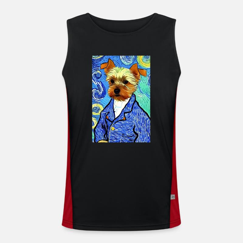 Yorkshire Terrier Van Gogh Style | Terrier lovers Men's Functional Contrast Tank Top 